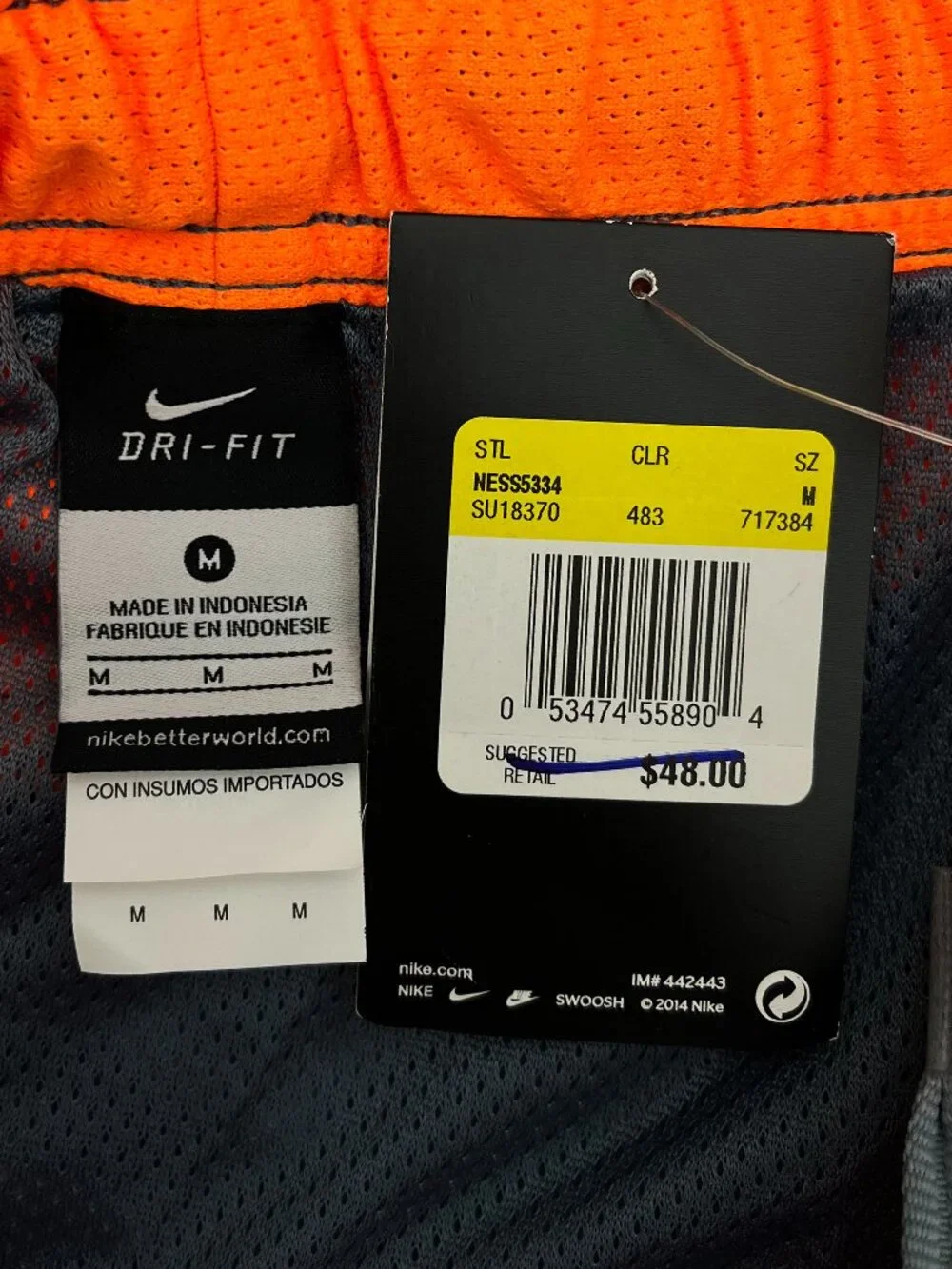 Nike NEW NWT Gray Bright Orange Swim Trunks Shorts Mesh Lined Swimsuit Mens M